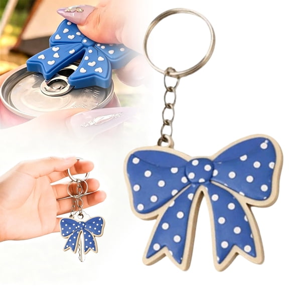 Keychain Portable Can Tab Opener, Keychain Bow Beverage Opener, Keychain for Opening Bottle Lids Easily, Blue