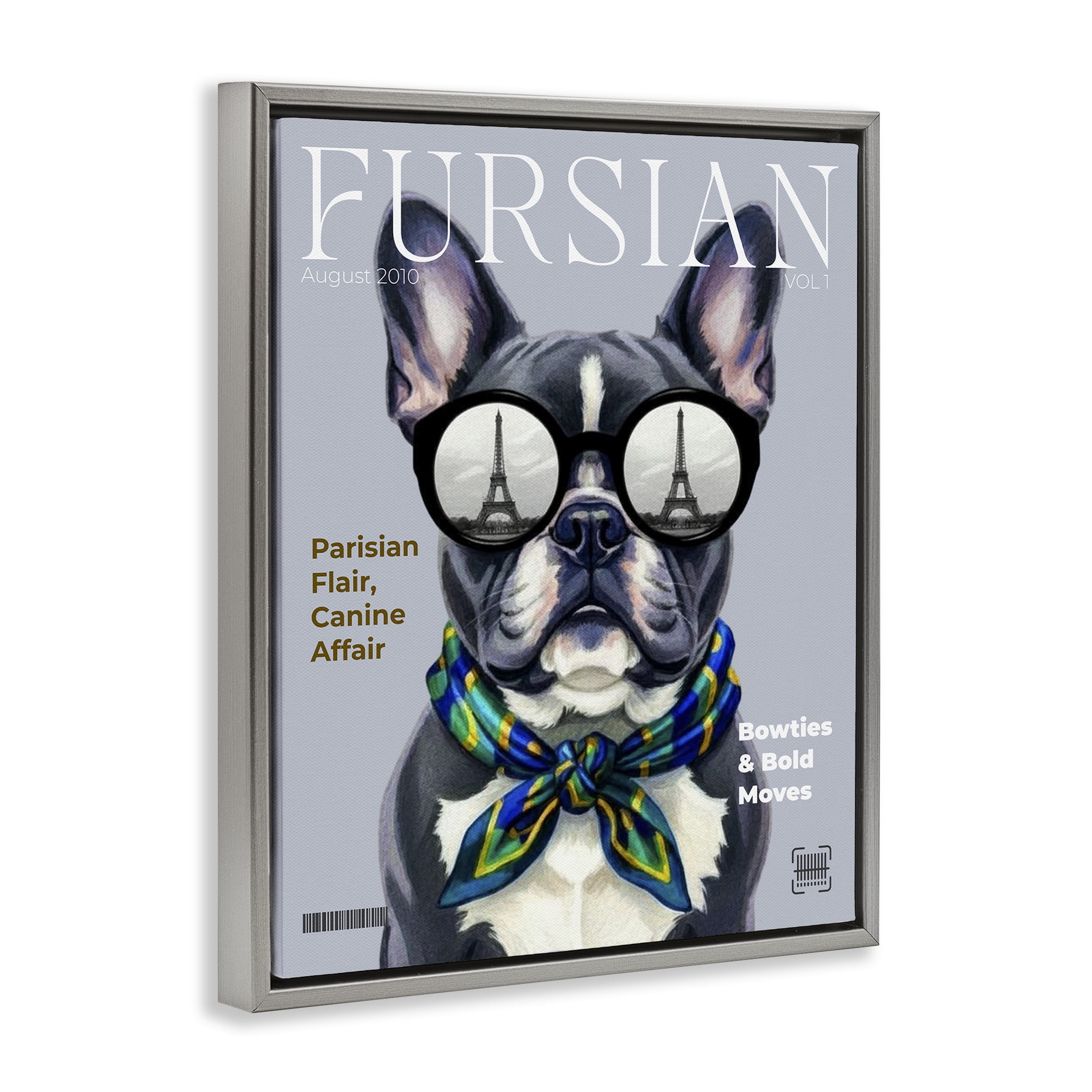 Stupell Industries Fursian Dog Fashion Magazine Gray Framed Floater Canvas Wall Art, design by A Barefoot Stylist