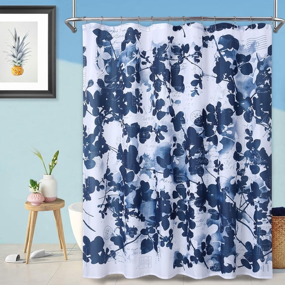 Floral Leaf Shower Curtain, Shower Curtains for Bathroom, Watercolor Decorative Bath Fabric Curtain Modern Bathroom Accessories, Water Resistant,Navy, 72x72 Inches