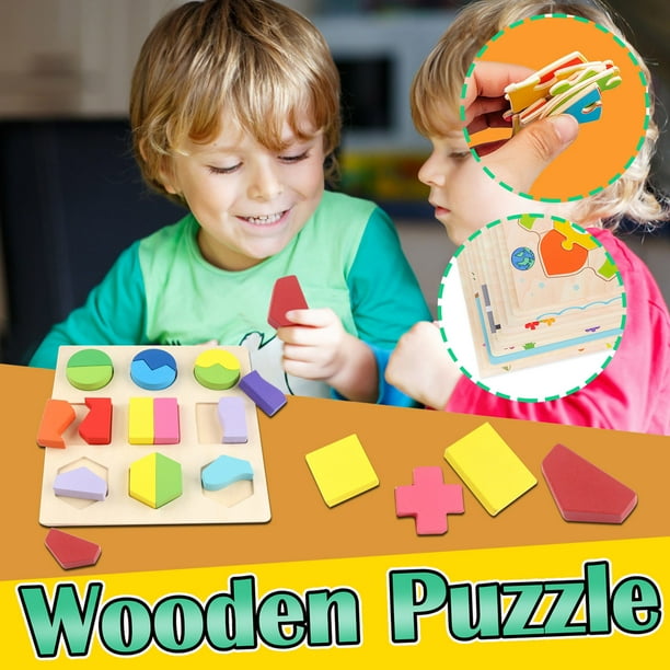 XWSHYW Juguetes para Niños Pequeños Tablero a Juego de Juguete Educativo de Madera Del Rompecabezas para El Diseño de La Geometría de Los Niños