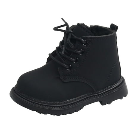BOBOGOJP Back To School Girls Combat Boots Warm Side Zipper Boots Low heel Short Booties Winter Snow Boots Anti-Slip Outdoor Shoes (Black 23)