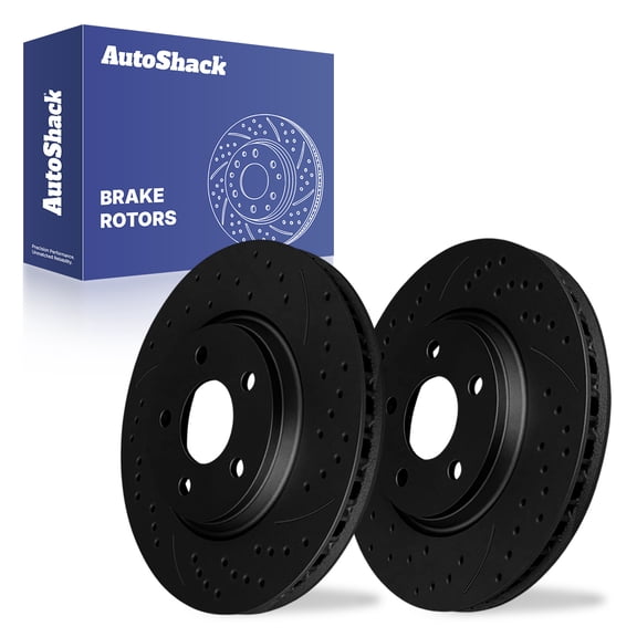 AutoShack Front Brake Rotors for Chevrolet, Malibu 2004-2012, FWD L4 2.2L 2.4L V6 3.5L 3.6L 3.9L - E-Coated Drilled & Slotted - Black Finish - NightGuard - 11.65" (295.8 mm), 5-Lug