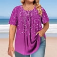 thumbnail image 2 of Cinvoph T-Shirts d'Été Grande Taille pour Femmes Col Rond Imprimé Manches Courtes Hauts Décontractés Blouses de Bureau Amples, 2 of 6