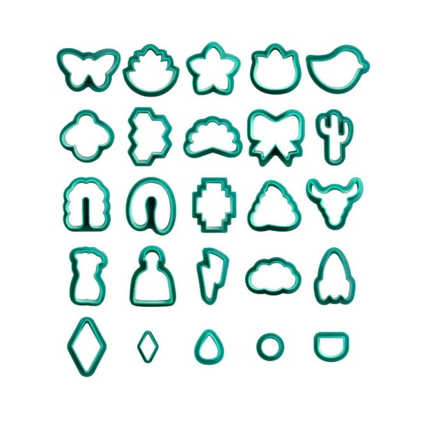 Kit de 25 cortadores de formas de arcilla polimérica, cortadores de aretes de arcilla para arcilla polimérica Verde