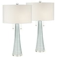 thumbnail image 2 of Possini Euro Design Modern Table Lamps 28.5" Tall Set of 2 Light Sky Blue Fluted Glass White Drum Shade for Living Room Bedroom Office Family, 2 of 8