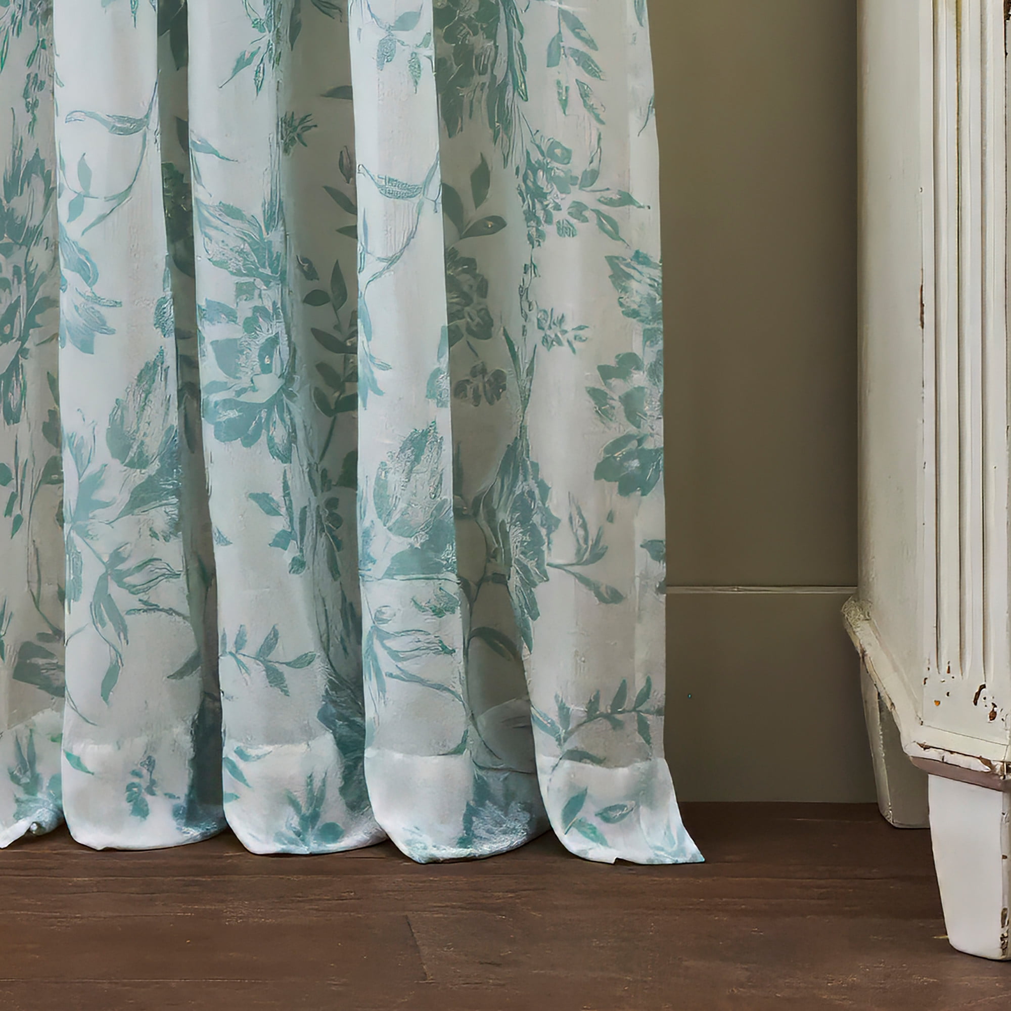 Martha Stewart Etched Floral Curtain Panel Pair, Blue, Pole Top, Light Filtering, Indoor, Adult, 2 Piece Set, 50" x 84"