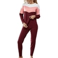 thumbnail image 1 of Conjunto de pijama para mujer, pantalones con cuello redondo, ropa de dormir informal de punto, ropa de dormir informal de Color en contraste, instalación sin esfuerzo, 1 of 6