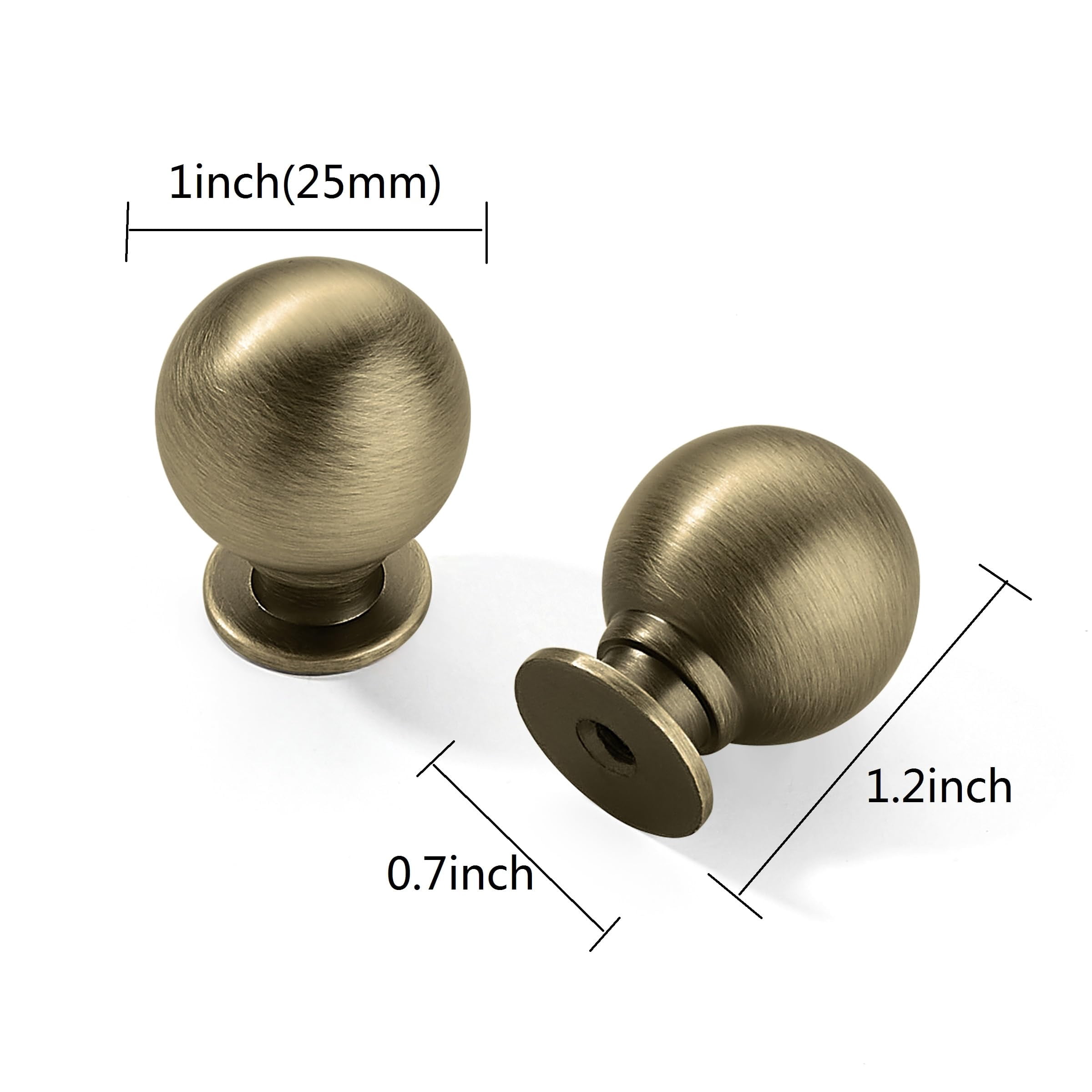 10 Pack 1 Inch Vintage Ball Brushed Brass Cabinet Knobs Kitchen Cabinet Hardware Brushed Gold Drawer Knobs Pulls for Drawers.