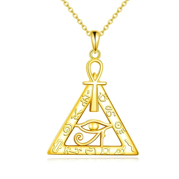 Eye of Horus Pendant Necklace Sterling Silver Ankh Pyramid Necklace Gold Plated Egyptian Jewelry Women's Men's Egyptian Gift