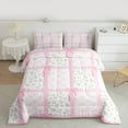 thumbnail image 2 of Homewish Girls Floral Flower Full Size Comforter Sets, White Pink Checkered Bedding Comforter Set, Cute Bow Knot Bedding Sets, Lightweight Room Decor, 2 of 8