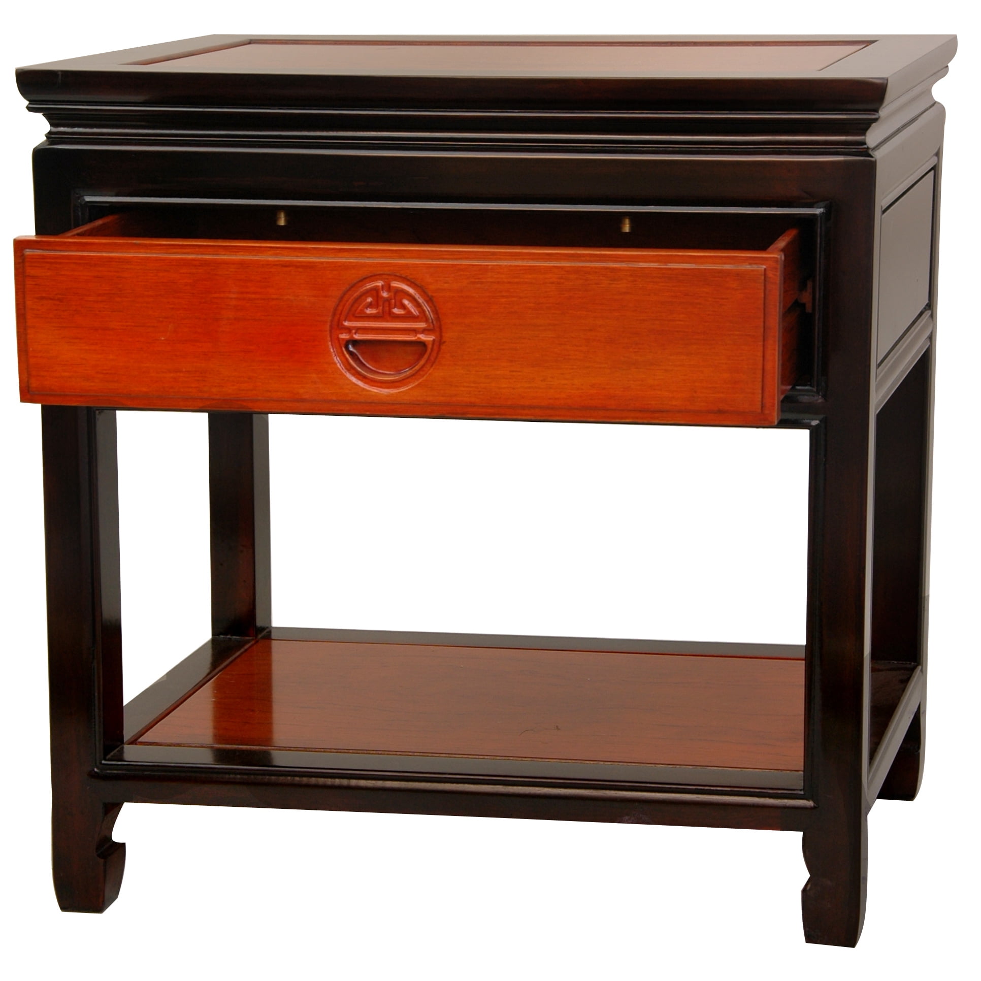 22" Chinese Rosewood Nightstand Lamp Table w/ Shelf - Two-tone