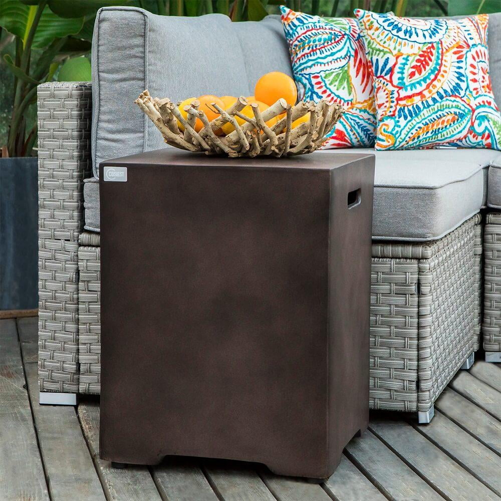 COSIEST Outdoor Hideaway Square Concrete Tank Table for Gas Fire Pits