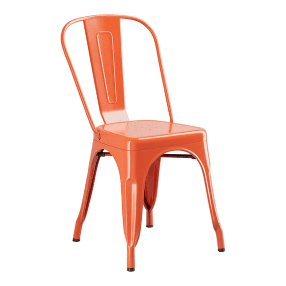 Cafe Style Stackable Orange Metal Restaurant Dining Chair For Indoor or Outdoor Use