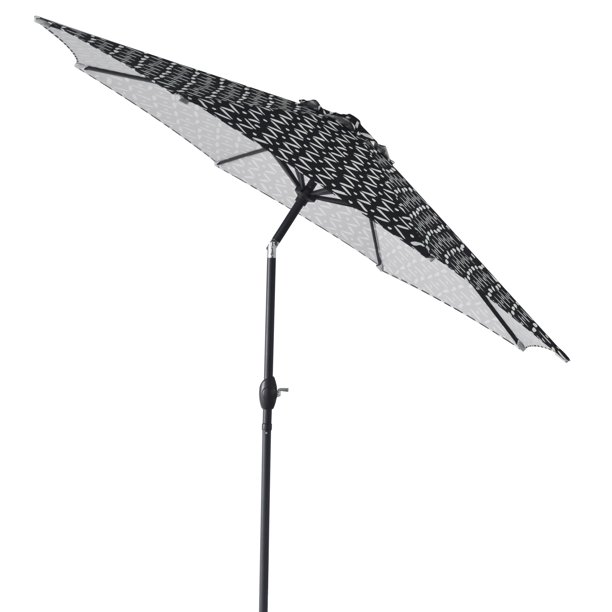 Mainstays 9 Ft Outdoor Printed Market Umbrella Black And White Print W Black Pole Walmart Com Walmart Com