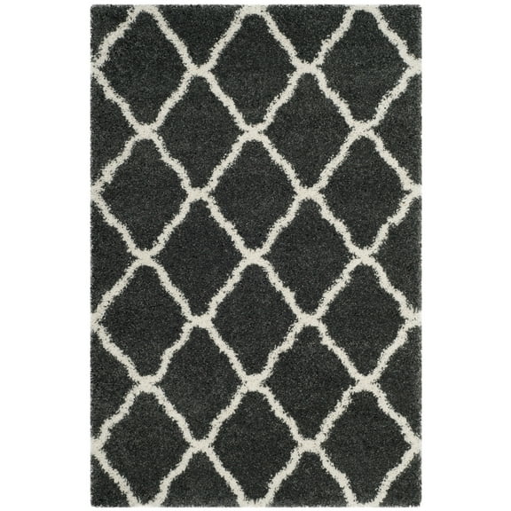 SAFAVIEH Hudson Aline Plush Geometric Shag Area Rug, Dark Grey/Ivory, 2' x 3'