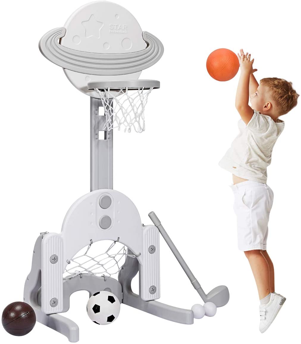 Kids Basketball Hoop, Toddler Sports Activity Center w/ 5 Adjustable