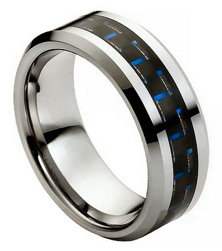 TJ&CO. 8mm Tungsten Carbide Beveled with Black & Blue