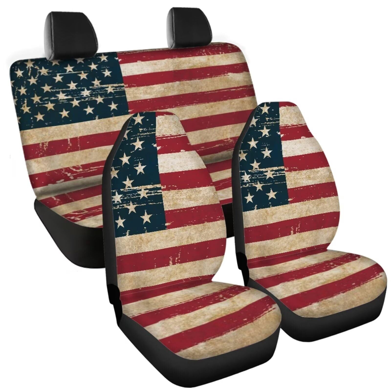 Brythos 4 Piece Vintage American Flag Car Seat Covers Front and Rear Seat Cushion Protectors