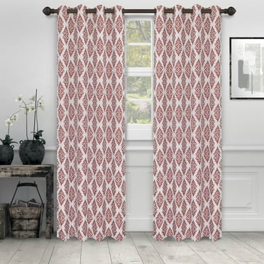 BNM Venetian Damask Jacquard Curtains, Set of 2, 52" x 96", Ruby