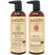 PURA D'OR Professional Grade Golden Biotin Anti-Hair Thinning 2X Concentrated Actives Thickening Daily Shampoo & Conditioner Full Size Set - 2 Piece