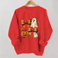 thumbnail image 4 of Mifsaly Womens Vintage Pumpkin Ghost Graphic Crewneck Sweatshirt Long Sleeve Fall Pullover Top Spooky Bow Print Casual Comfy Shirt for Autumn Season Halloween Party Red,XXL, 4 of 5