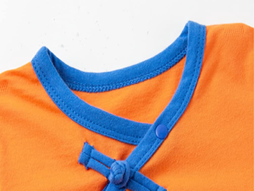 StylesILove Baby Toddler Boys Anime Cartoon Short Sleeve Cotton Romper Asian Inspired Jumpsuit Halloween Onesie Outfit (Goku Orange, 18 Months)