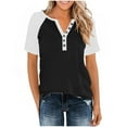 thumbnail image 4 of Relaxed Fit Tops for Women 2026 Essential V Neck Tees Button Front Pullover Raglan Sleeve Outfits Casual Short Sleeve Shirts Soft Everyday Clothing Comfortable Versatile Clothes, 4 of 8