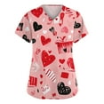 thumbnail image 2 of Scrub Tops Women Plus Size,Plus Size Women's Fashion V-Neck Nursing Top Valentine's Day Print Short-Sleeve Scrub Tops with Pockets - Pink - S, 2 of 5