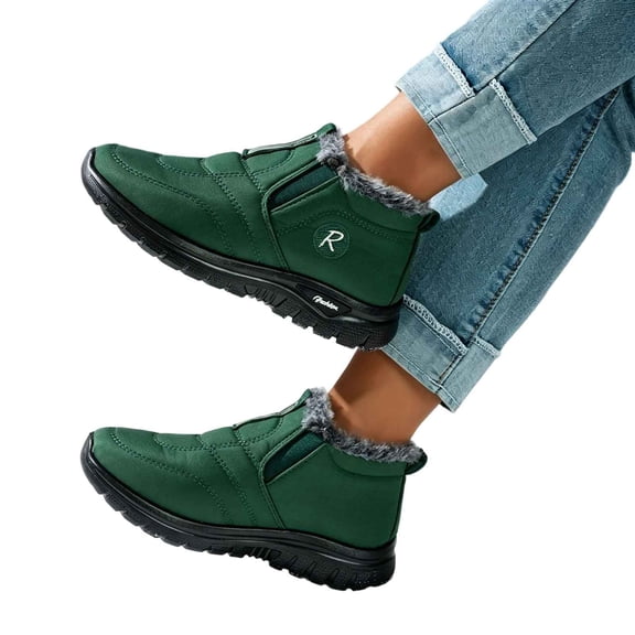 Womens Winter Snow Boots Thickened Velvet Lined Round Toe Casual Warm Comfortable Non Slip Ankle Booties Green 7