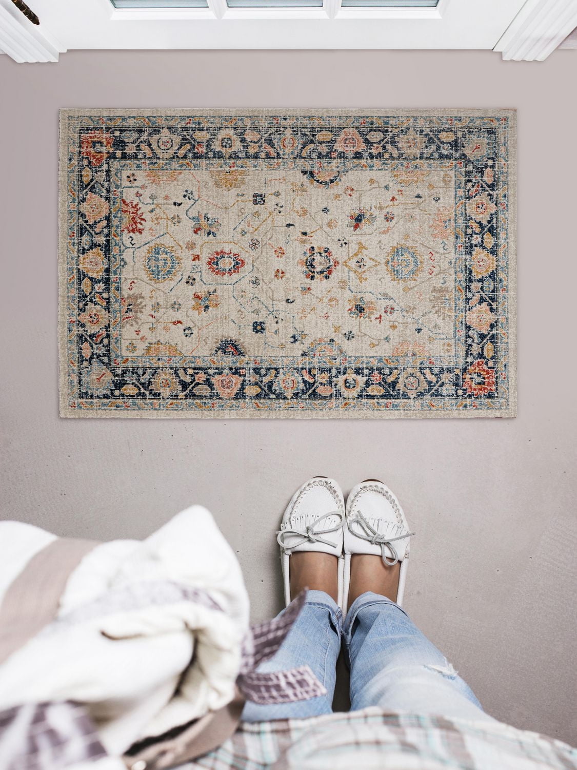 Tapis d'appoint Grand Zéro Leona ivoire & bleu de 2 pi x 3 pi