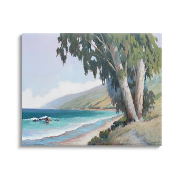 Stupell Seaside Vegetation Beach Waves Cove Landscape Painting Gallery Wrapped Canvas Print Wall Art