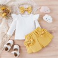 thumbnail image 4 of Gyratedream Toddler Baby Girls Skirt Outfit Knit Ribbed Shirt Tops Skirt Headband Set 3Pcs Little Girl Fall Winter Clothes, 4 of 6