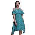 thumbnail image 1 of Bimba Floral Print Cold Shoulder Women Swing Tunic Flutter Sleeve Midi Dress-Large, 1 of 6