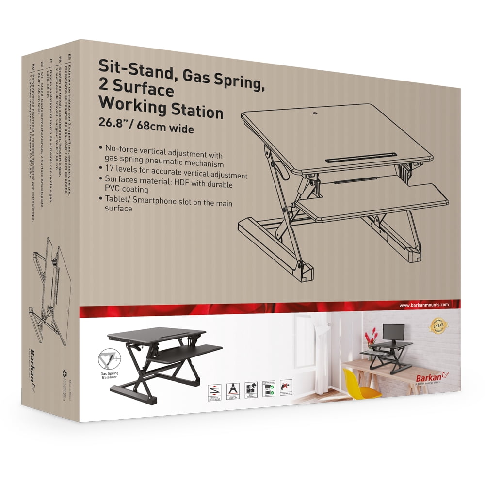 Barkan Sit-stand Gas Spring 2 Surface Working Station Black Workstation Vertical Adjustment Touch & Adjust Sit-Stand Gas Spring Balancer 2 Year Warranty