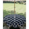 thumbnail image 2 of Outdoor Tablecloth with Umbrella Hole, Navy Blue Morocco Spillproof Waterproof Outdoor Table Cover, Modern Farmhouse Minimalist Plaid Patio Tablecloths for Party/Garden/Picnic, Round 54 inch, 2 of 9