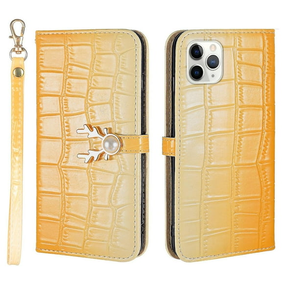Funda con estampado de alce para iPhone 11 Pro Max con tarjetero, cordón, piel sintética, función billetera y protección contra caídas en las esquinas.