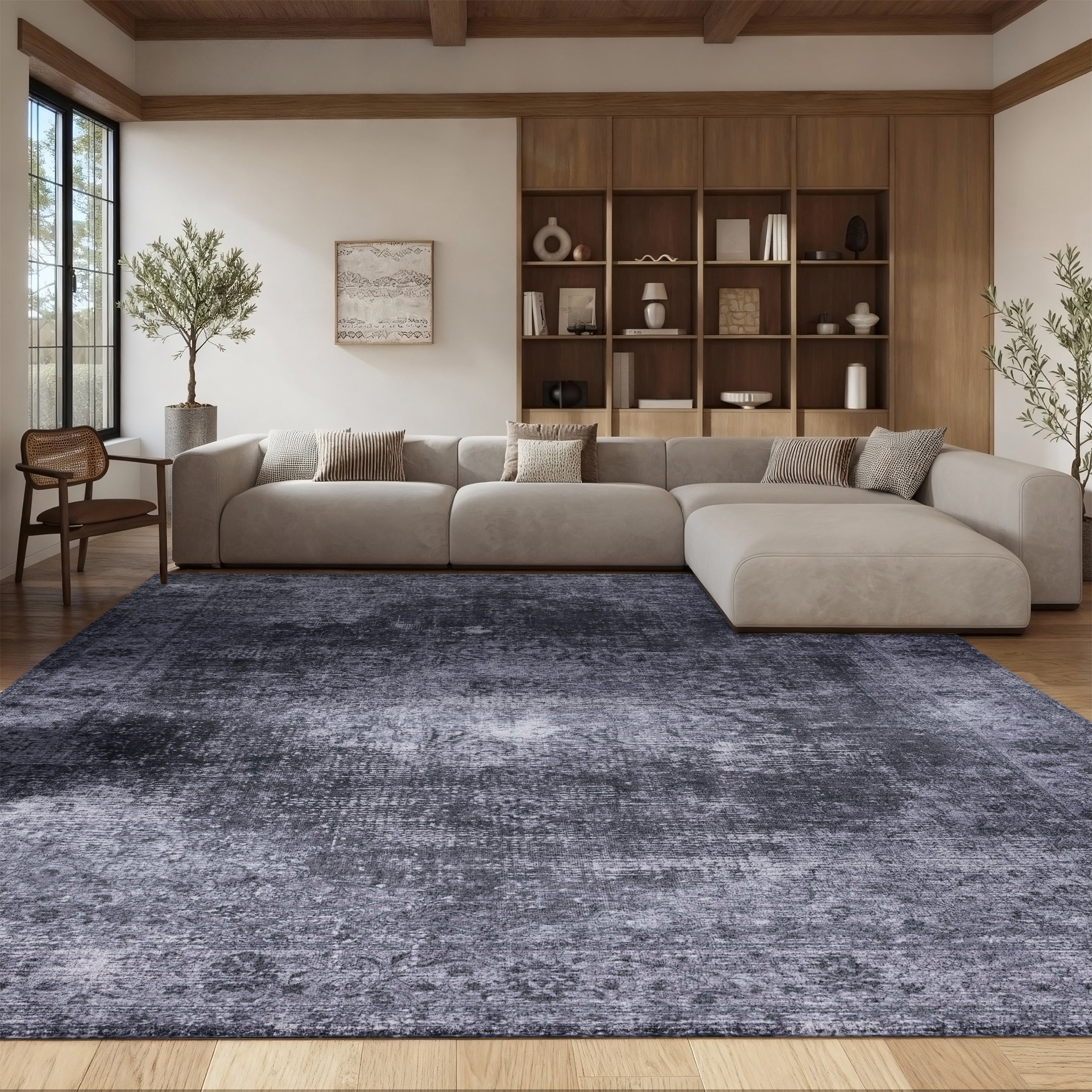 SAFAVIEH Tucson Donovan Traditional Machine Washable Area Rug, 3' x 5', Black/Grey