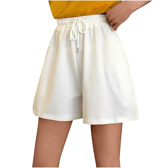 Buigttklop Shorts for Women Plus Size,Womens Drawstring Casual Elastic Waist Loose Solid Shorts Pants