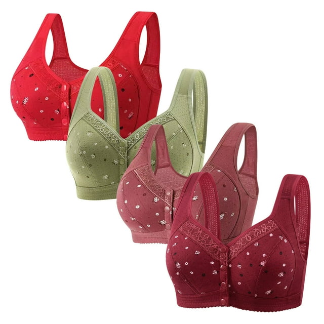 LOVZFMLL Bras for Women 4pc Woman's Comfortable Lace Breathable Bra Underwear No Rims Red M