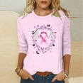 thumbnail image 2 of Nfurl Women Pink Ribbon Breast Cancer Graphic Tees Shirts Casual Crewneck 3/4 Sleeve Tshirts Cancers Awareness Shirts Pullover Tops Pink XXXL, 2 of 6