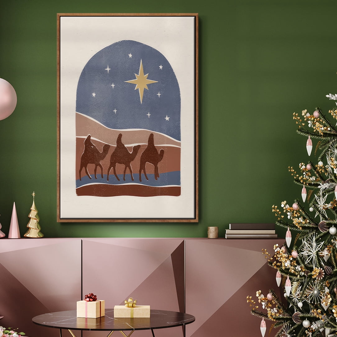 Boho Nativity II - Framed Gallery Wrapped Holiday Canvas - 17 x 25 - Rosewood Frame