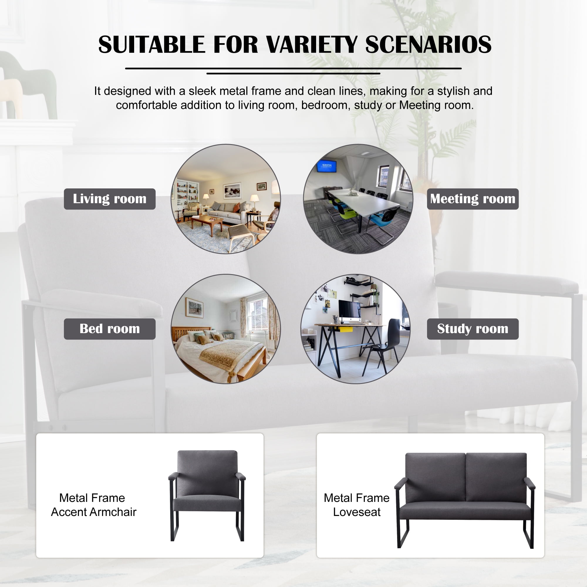 Gewnee Dark Gray 26.8” Metal Frame Accent Armchair, Linen Blend Soft Cushion Chair for Residential Living Space