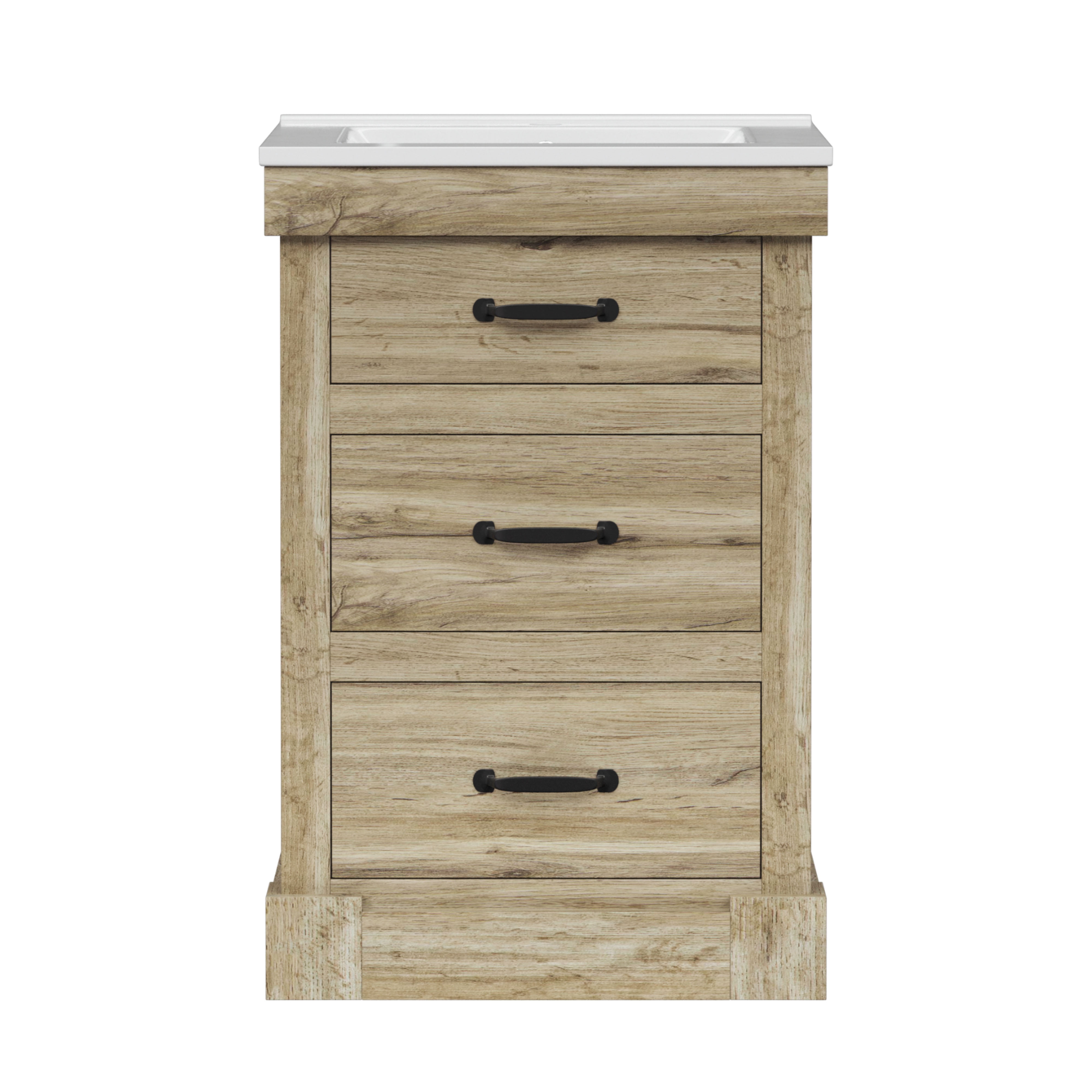 Teamson Home Donovan 24" Single Bathroom Vanity with Square Sink and Two Drawers, Light Oak