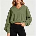 thumbnail image 4 of hoksml Women's Cropped Sweatshirt, V-Neck Balloon Long Sleeve Oversized Pullover Top with Loose Fit, Solid Color Casual Activewear, 4 of 6