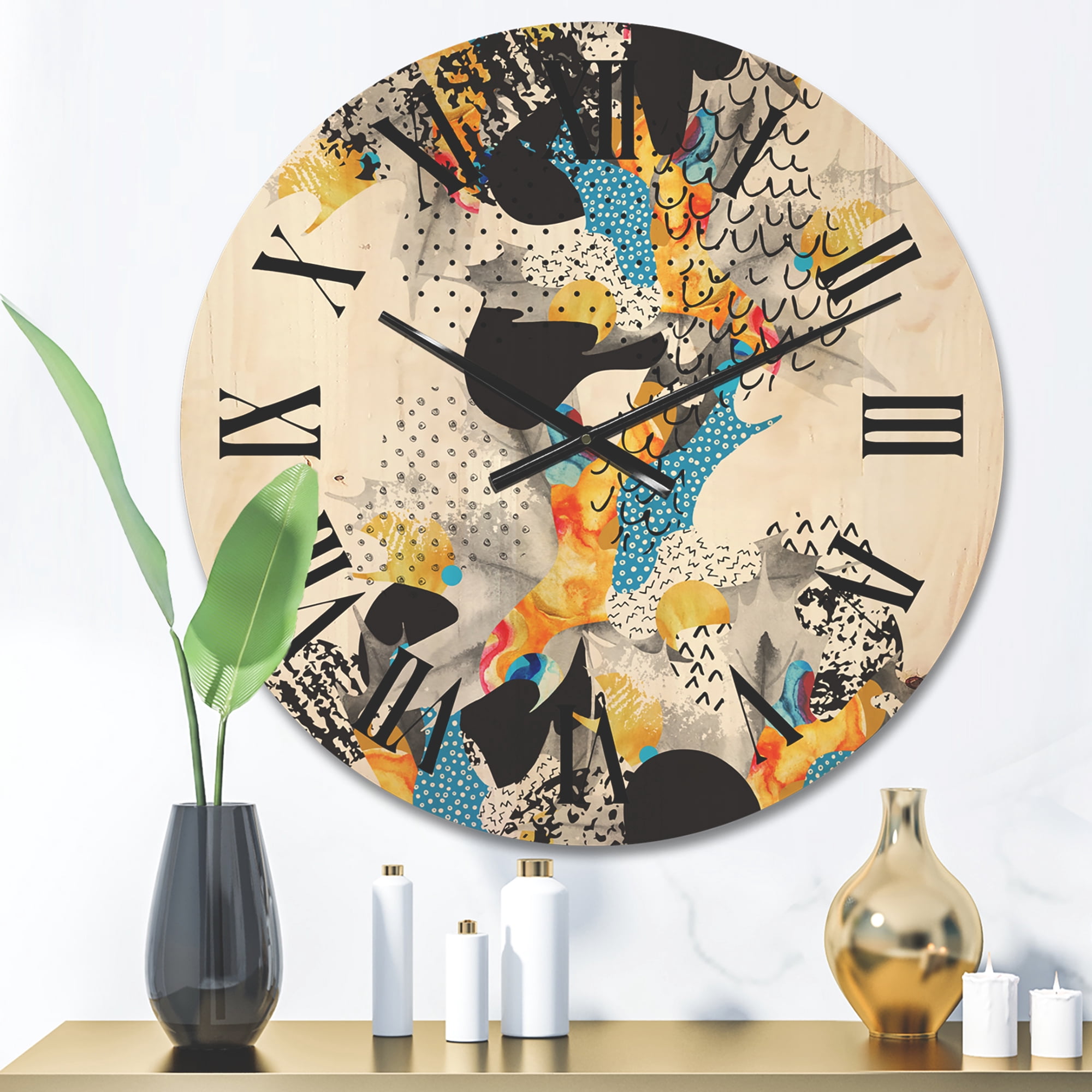 Designart 'Fluid Shapes In Bauhaus Memphis Style Minimal' Modern Wood Wall Clock