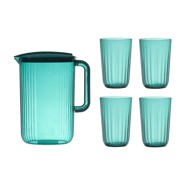 Jarra de agua con tapa, tetera de frutas, jarra para refrigerador, jarra para bebidas para té helado frío 5 uds verde