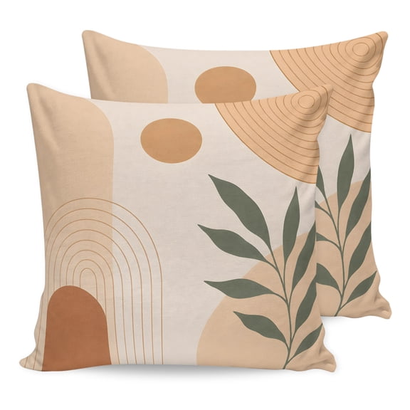 Bohemian Pillow Covers 16x16 Set of 2, Modern Abstract Boho Leaves Beige Middle Century Throw Pillow Covers Decorative Couch Cushion Cover, Microfiber Soft Pillowcases for Bedroom Living Room Sofa