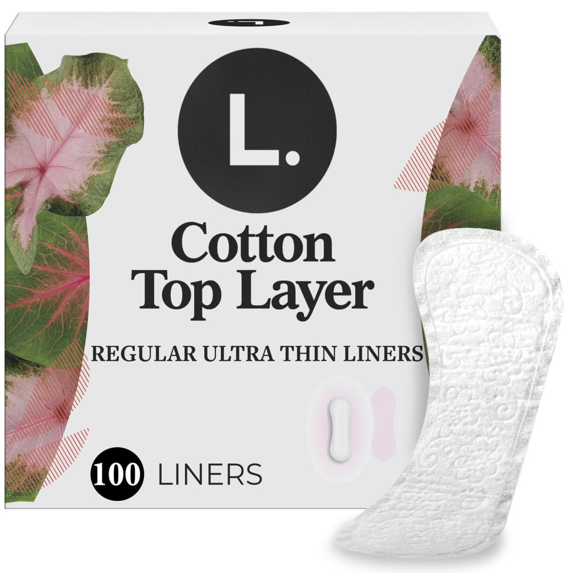 (5 pack) L. Ultra Thin Liners for Women, Regular Coverage, Cotton Top Layer, Unscented Pantiliners, 100 Count