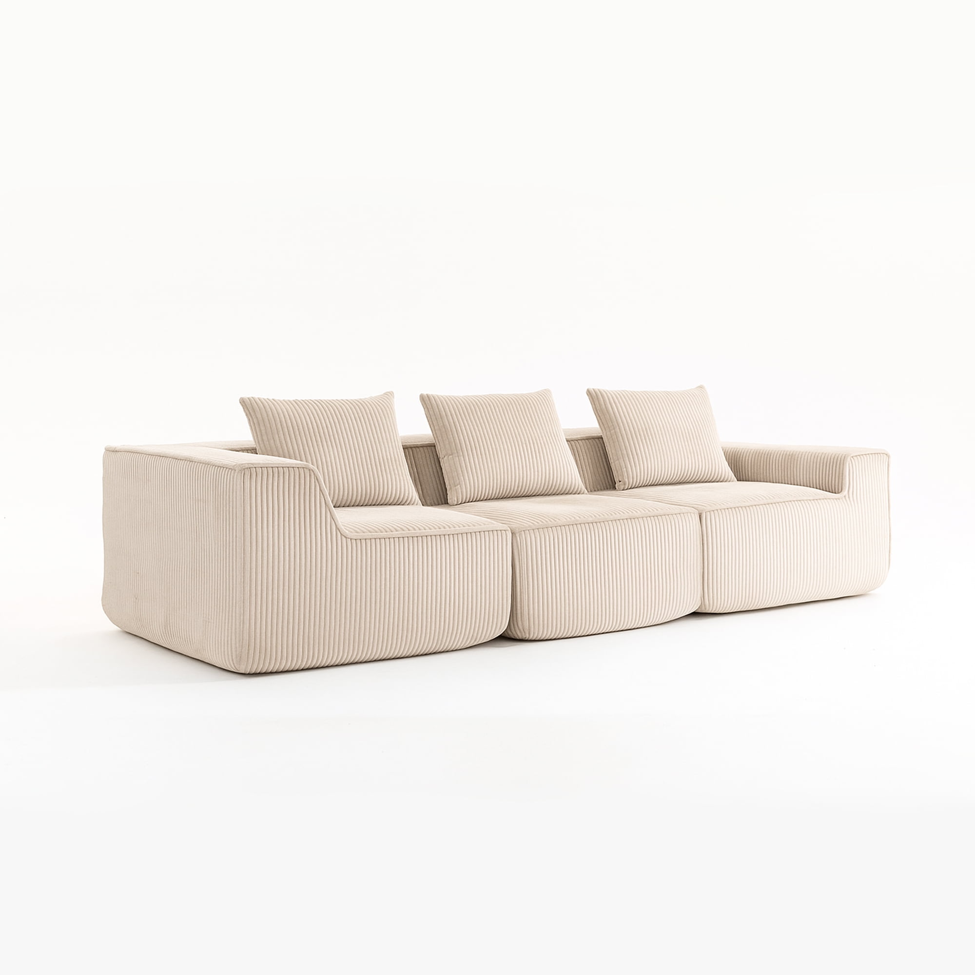 Demi Bonn 111" Modular Sectional Sofa Couchesk, Corduroy 3 Seat Couch Memory Foam Couches for Living Room, Cloud Couch, Beige