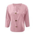 thumbnail image 4 of MIXUE Women Blouses Summer Solid Color V Neck Button Down Short Sleeve Loose Fit Casual Classic Womens Tops Outwear,Pink,M, 4 of 4